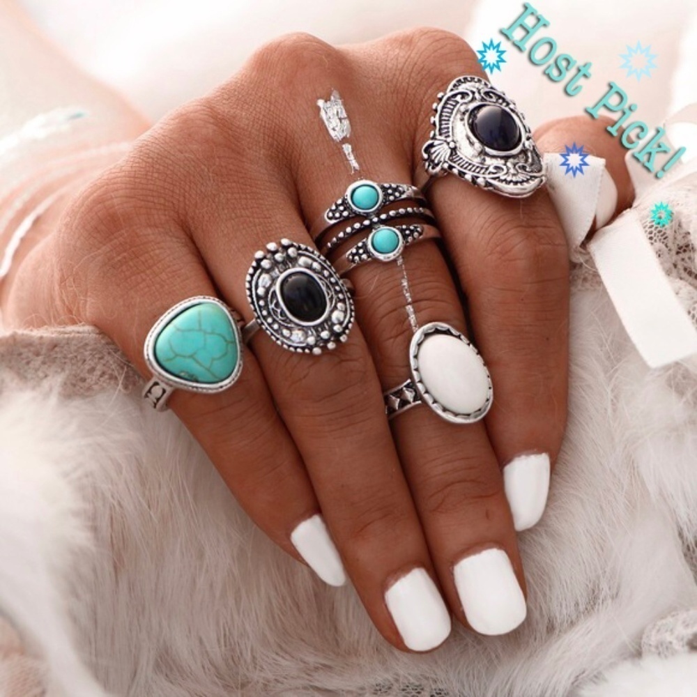 Host Pick 5 Pcs Antique Boho Midi Ring Set